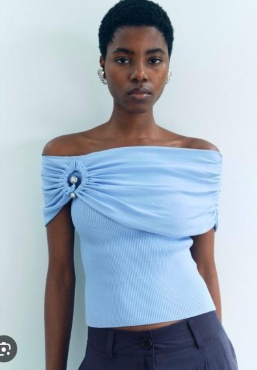 تاپ زارا off-shoulder اسكاى بلو