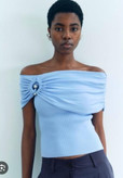 تاپ زارا off-shoulder اسكاى بلو