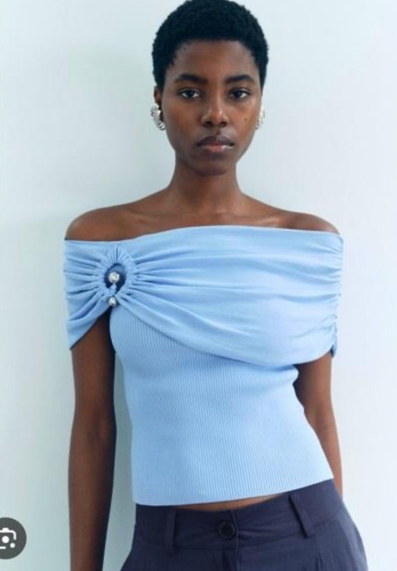تاپ زارا off-shoulder اسكاى بلو