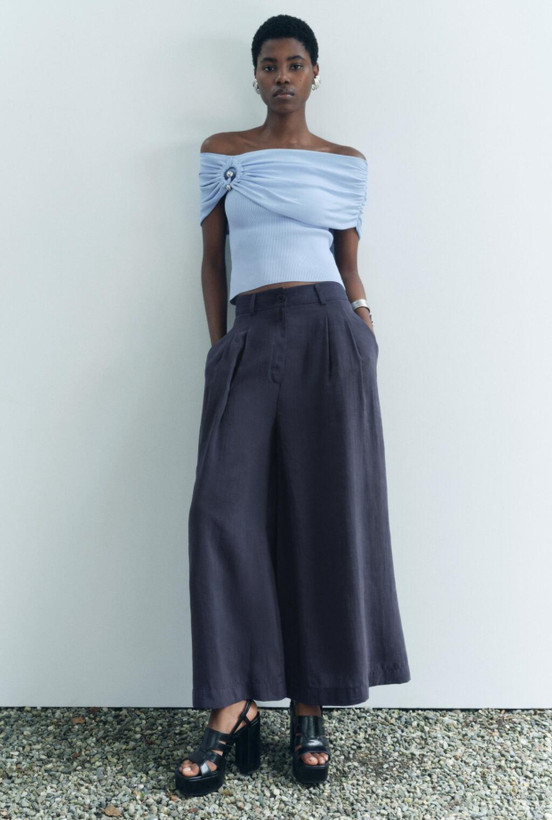 تاپ زارا off-shoulder اسكاى بلو