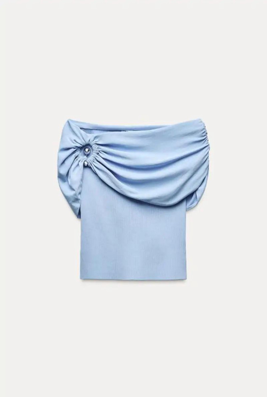 تاپ زارا off-shoulder اسكاى بلو